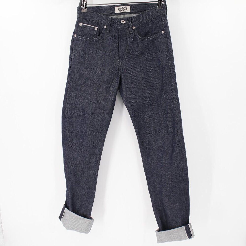 Naked & Famous Jeans Men 30 L34 Slim Straight Selvedge Mid Rise Button Fly Denim